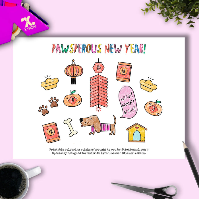 Pawsperous New Year! (2018) - Colouring Printable