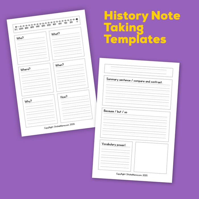 History Note-Taking Templates For Home-Learning - History Printables, by Stickiemama