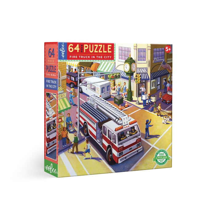 Fire Truck In The City 64pc Puzzle, by eeBoo