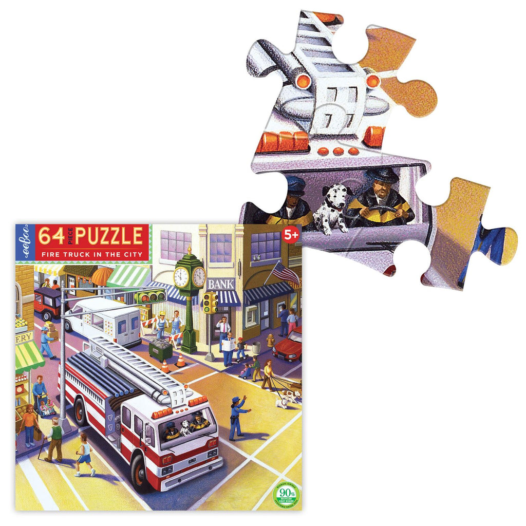 Fire Truck In The City 64pc Puzzle, by eeBoo